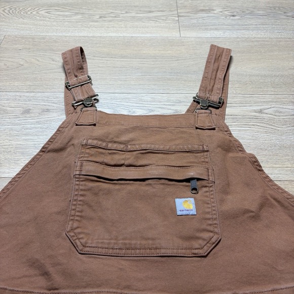 Carhartt XL 16-18 Brown Relaxed Fit Canvas Overalls Shorts Women BS6197-W Work - Picture 4 of 8